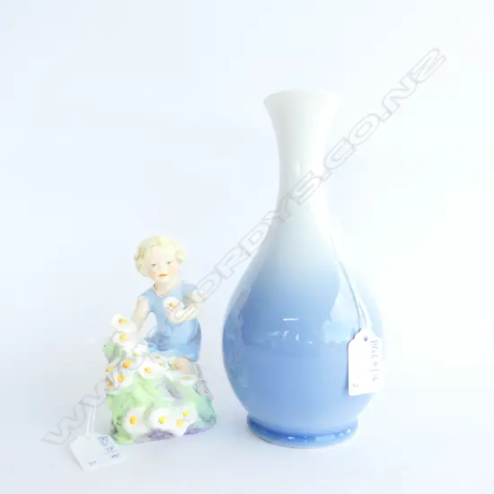 ROYAL COPENHAGEN VASE H. 210MM + R/WORCESTER FIGURE 'MAY'