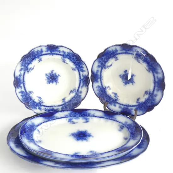 4 FLOW BLUE PLATES