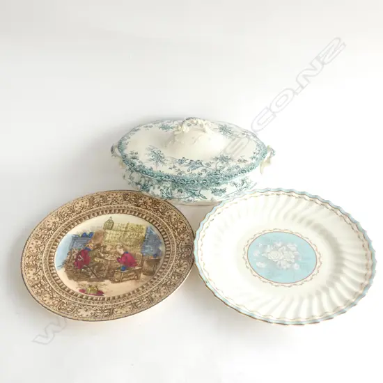 2 VICTORIAN PLATES + LIDDED TUREEN