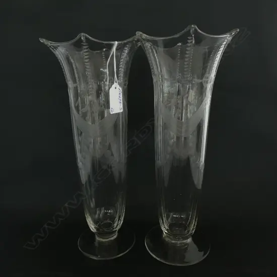 PR EDWARDIAN CUT GLASS TRUMPET VASES 