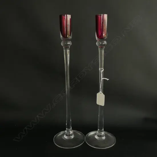 2 MODERNIST GLASS CANDLESTICK C1975