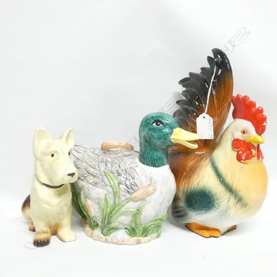 SYLVAC TERRIER #1206 + CHICKEN H.280MM & LG DUCK TEAPOT L. 250MM. 