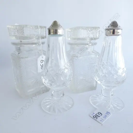 PR WATERFORD LISMORE SUGAR CASTORS AF H. 155MM + PR CRYSTAL CHUTNEY JARS