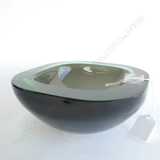 PINE GREEN SQUARE MURANO BOWL C. 1960 W. 165MM