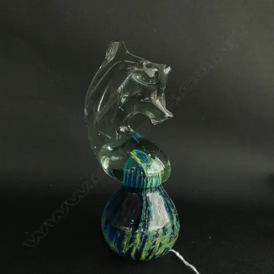 MDINA GLASS SEA HORSE PAPERWEIGHT -  SIGNED H. 165MM