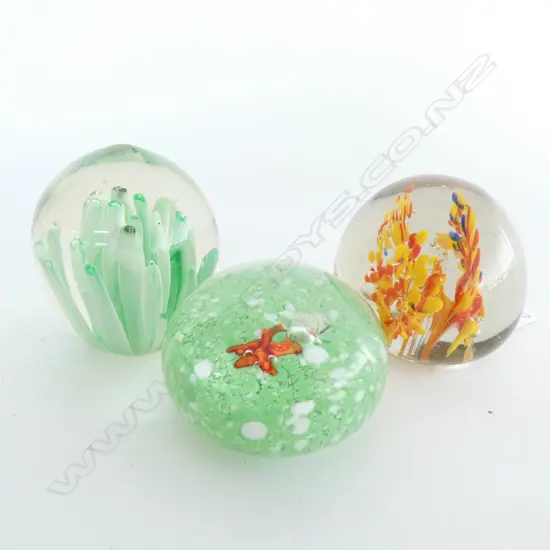 THREE ART GLASS PAPERWEIGHTS