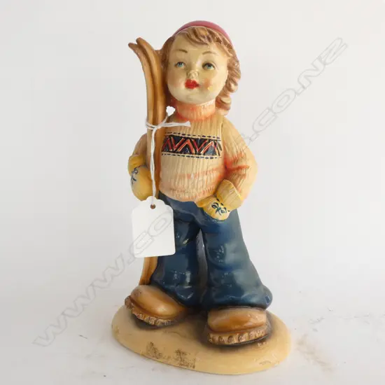VINTAGE ITALIAN SKIER FIGURE PAINTED PLASTER H.185mm