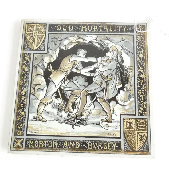 MINTON 1877 TILE 'OLD MORTALITY MORTON & BURLEY'