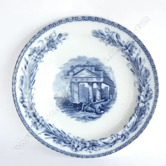 VICTORIAN COPELAND BLUE/WHITE CABINET PLATE - GREEK RUINS DIA.320