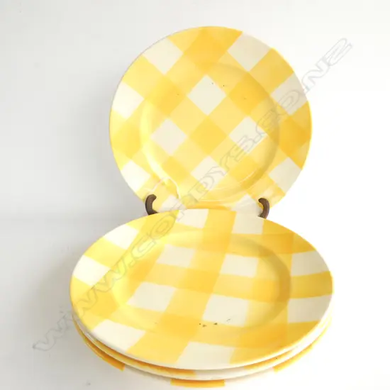 4 CROWN LYNN YELLOW CHECK PATTERN  DINNER PLATES
