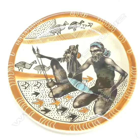 MARTIN BOYD POTTERY PLATE ABORIGINAL MEN 265MM DIA
