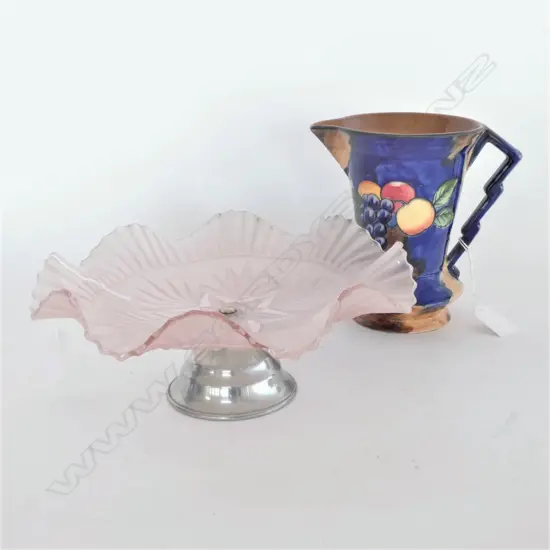 TUNSTALL ART DECO JUG + PINK DEPRESSIONWARE TAZZA 250M