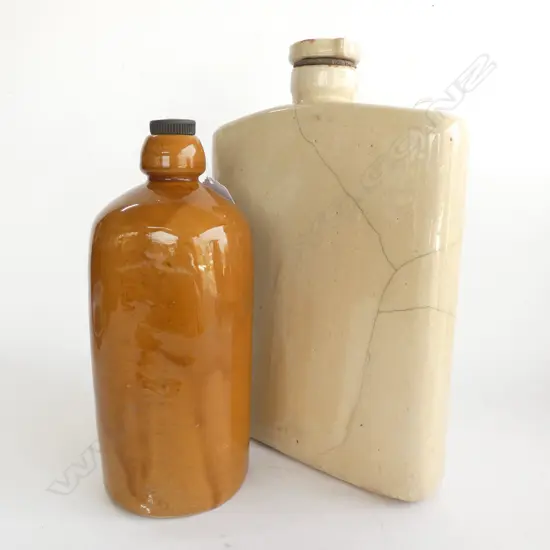 2 VINTAGE STONEWARE BEDWARMERS H. 300MM