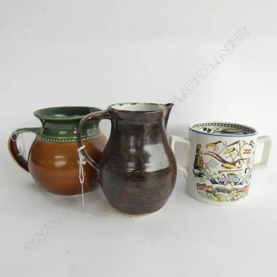 3 CERAMIC PCES; BURLEIGH LOVING CUP, BENDIGO JUG, STUDIO JUG 