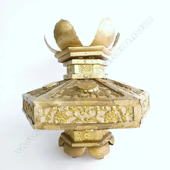 GILDED COPPER BUDDHIST TEMPLE ENTRANCE LAMP