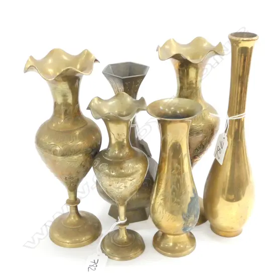 6 ASST. BRASS VASES H. 250MM