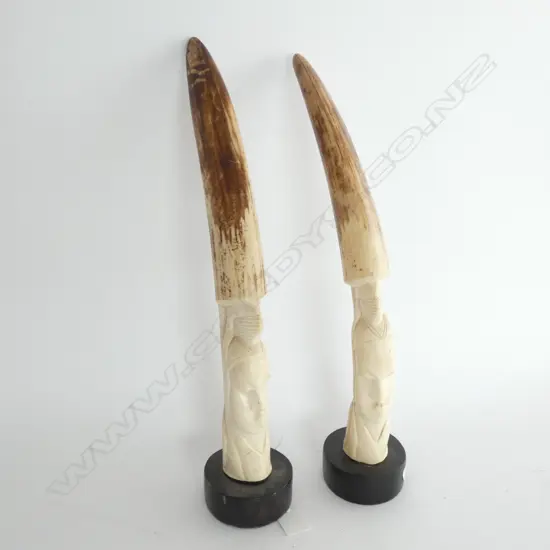 [19686] PAIR AFRICAN CARVED IVORY HORNS