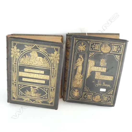 [T64H10] 2 X 19C BOOK LIVINGSTON & BUNYAN IMPRESSIVE BINDINGS