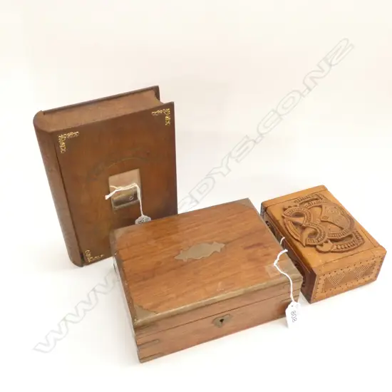 3 WOODEN BOXES; MAORI CARVED ETC 