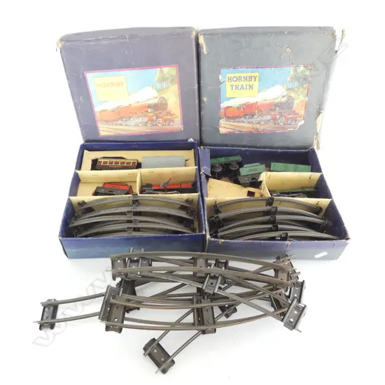 2 BOXES HORNBY TRAINSETS PLUS BAG OF RAILS 