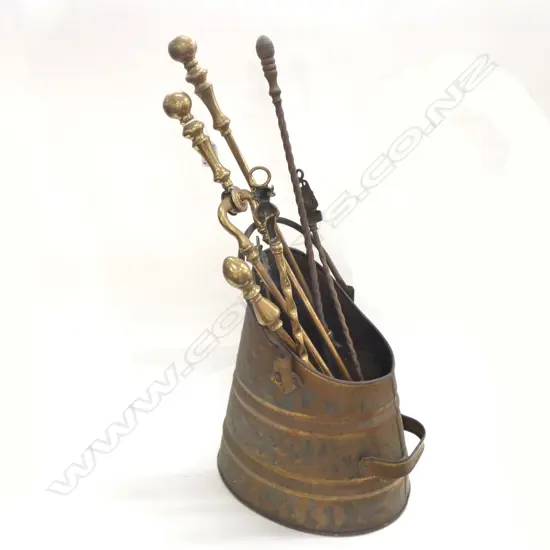 COAL BUCKET & 7 FIRE TOOLS 
