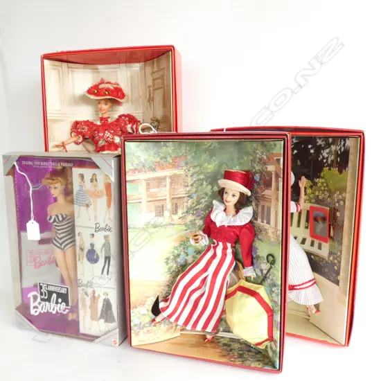 3 COCA COLA BARBIES + 35TH ANNIVERSARY BARBIE