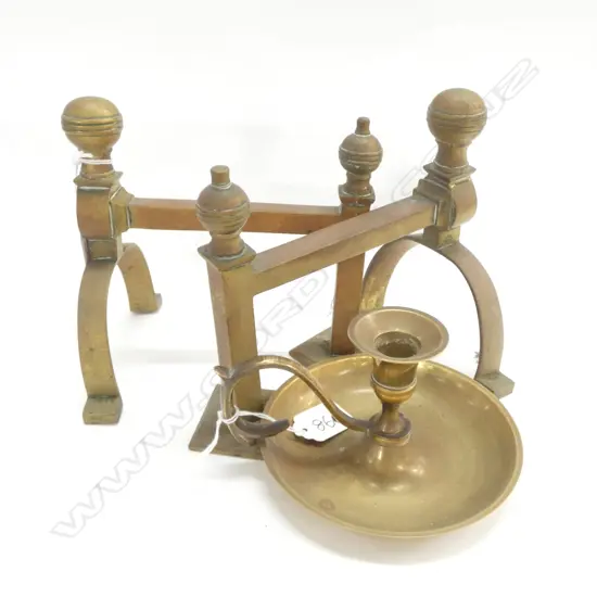 PR BRASS FIRE DOGS L. 190MM + CANDLEHOLDER 