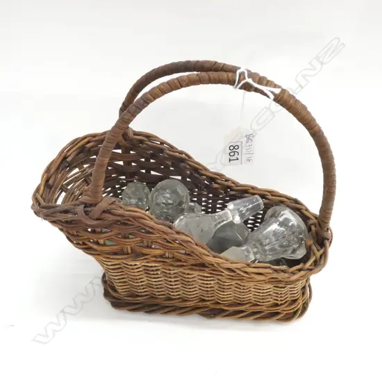 BASKET OF CRYSTAL DECANTER KNOBS 