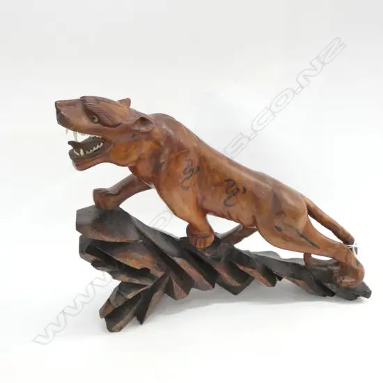 CARVED WOODEN ORIENTAL TIGER L. 260MM
