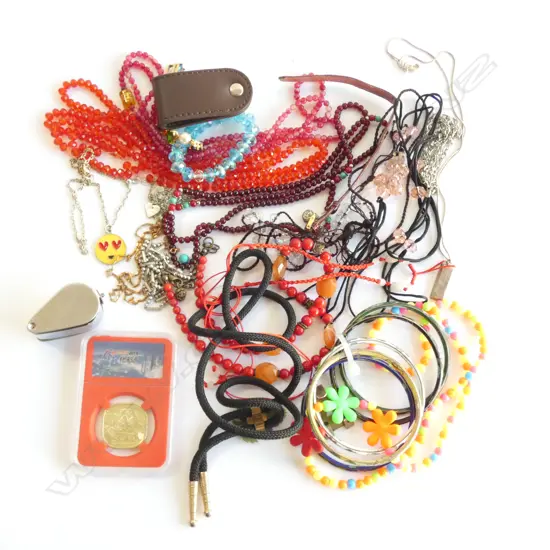 BAG ASSORTED COSTUME JEWELLERY INCL STG SILVER INGOT NECKLACE