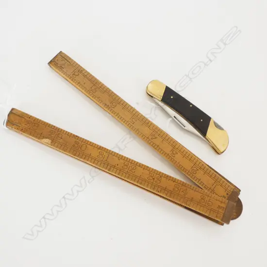 RABONE FOLDING RULER + BRASS & TEAK POCKET KNIFE