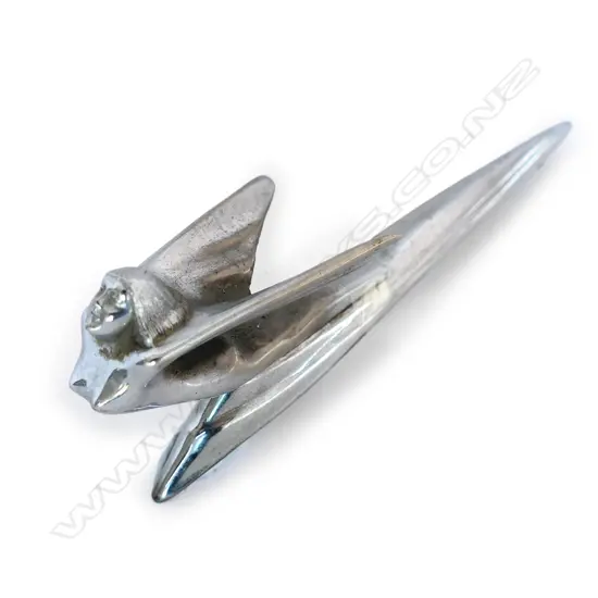 VINTAGE WINGED LADY CAR MASCOT, STAINLESS STEEL, L. 275MM