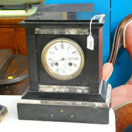 VICTORIAN BLACK MARBLE/SLATE MANTLE CLOCK