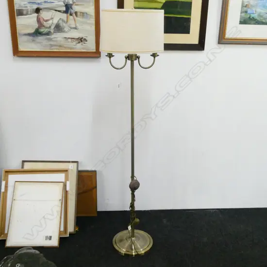 ROYAL DOULTON BRUSHED BRASS STANDARD LAMP WITH SHADE, H. 1480MM