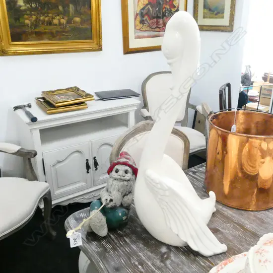 FISHING GARDEN GNOME + WHITE CERAMIC SWAN H. 700MM