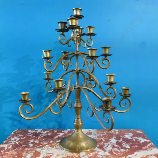 BRASS 17 BRANCH CANDELABRA, H. 540MM