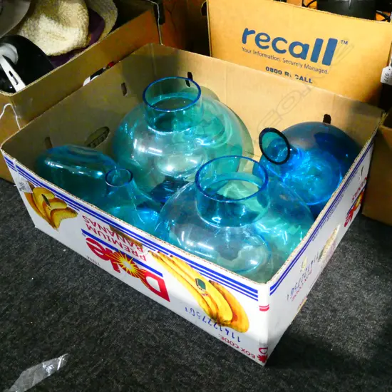 LG BOX LOT BLUE ART GLASS VASES ETC..