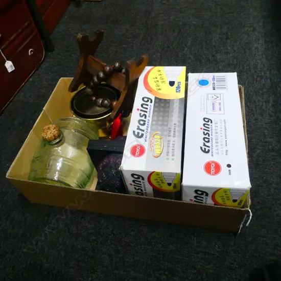 BOX LOT WHITEBOARD MARKERS, BOOKENDS, BEADS ETC