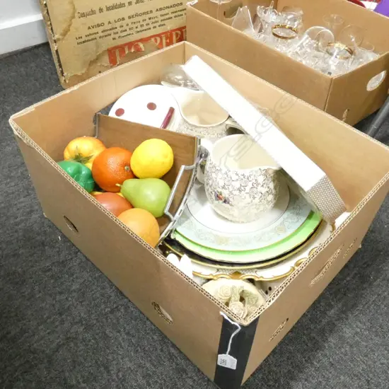 BOX LOT ASST. CHINA, PLASTIC FRUIT ETC