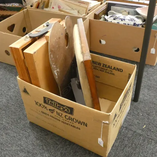 WOODEN ARTISTS BOX ETC
