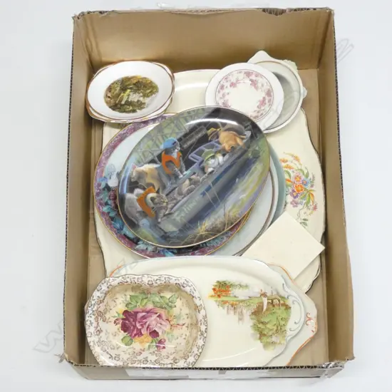 BOX LOT ASST PLATES & TRINKET DISHES 