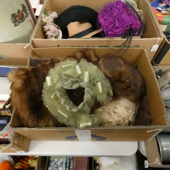 BOX LOT ASST. FURS, 60S HATS 