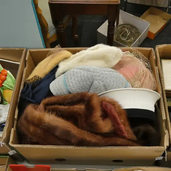 BOX LOT ASST. VINTAGE HATS, FURS