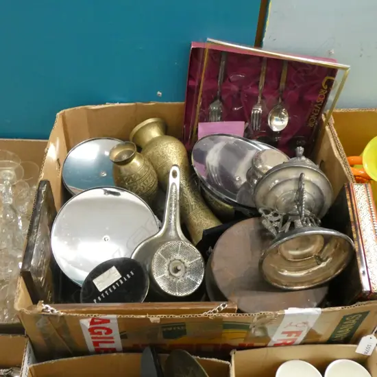 BOX LOT EPNS, BRASS, MOULI ETC
