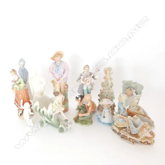 BOX LOT VINTAGE BISQUE PORCELAIN FIGURINES 