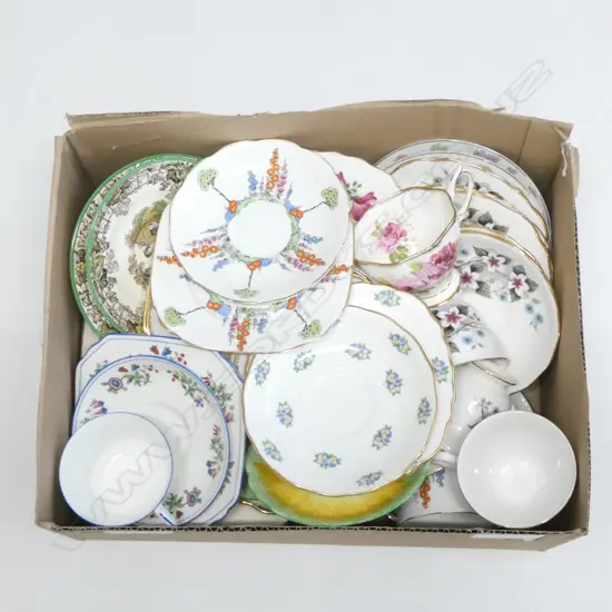 GOOD BOX LOT ASSORTED CHINA TRIOS, PLATES ETC..