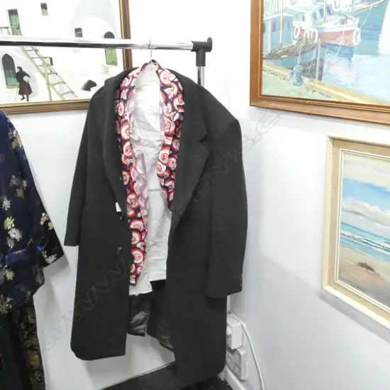 GENTS WOOL + CASHMERE  COAT BY GERRARD SMALL MOTH DAMAGE/BEN SHERMAN FUNKY SHIRT + VINTAGE Y.S LAURENT SHIRT