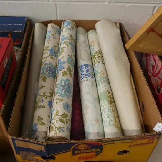 BOX LOT ASST. VINTAGE WALLPAPER ROLLS 