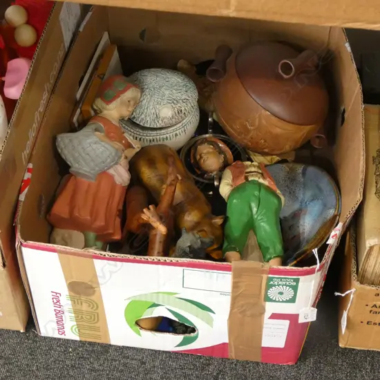 BOX LOT PLASTER FIGURES AF, ANIMALS ETC