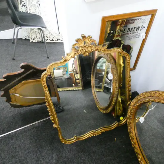 METAL GILT FRAMED MIRROR H. 725MM W. 565MM